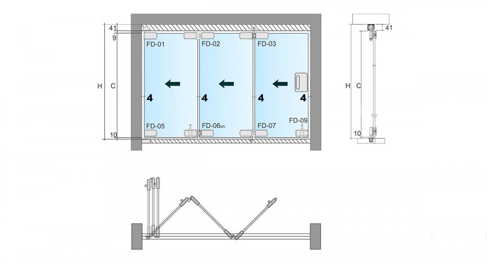 BỘ GẤP XẾP KÍNH 3 CÁNH