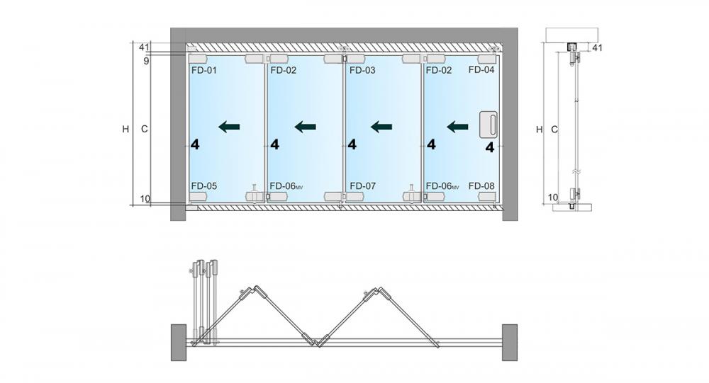 BỘ GẤP XẾP KÍNH 4 CÁNH